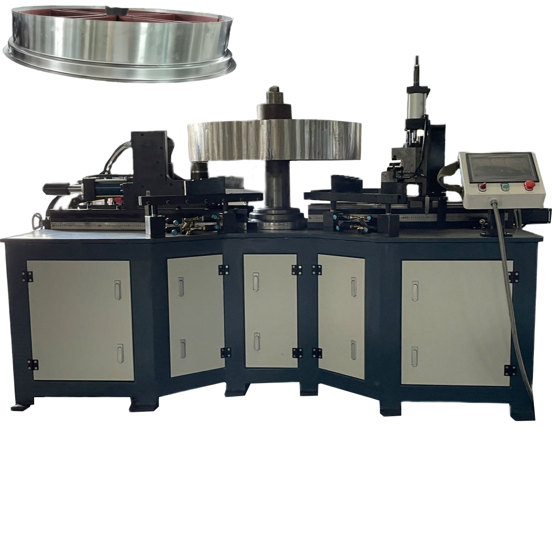 不鏽鋼(gāng)振動篩(shai)外殼翻(fān)邊折邊(biān) 重型自(zì)動翻邊(bian)機